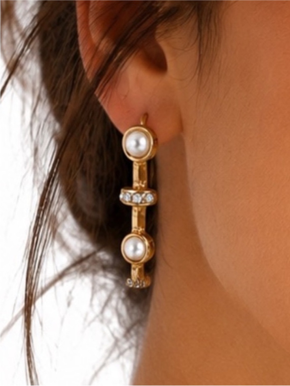 NEW - Sam Edelman Gold Pearl Rhinestone Linear Drop Earrings